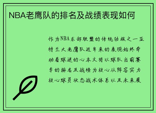 NBA老鹰队的排名及战绩表现如何